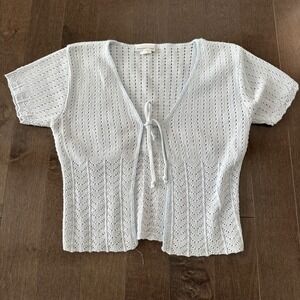 Vintage Y2K Weathervane Knit Tie Top Coquette Cottagecore Fairy Baby Blue S